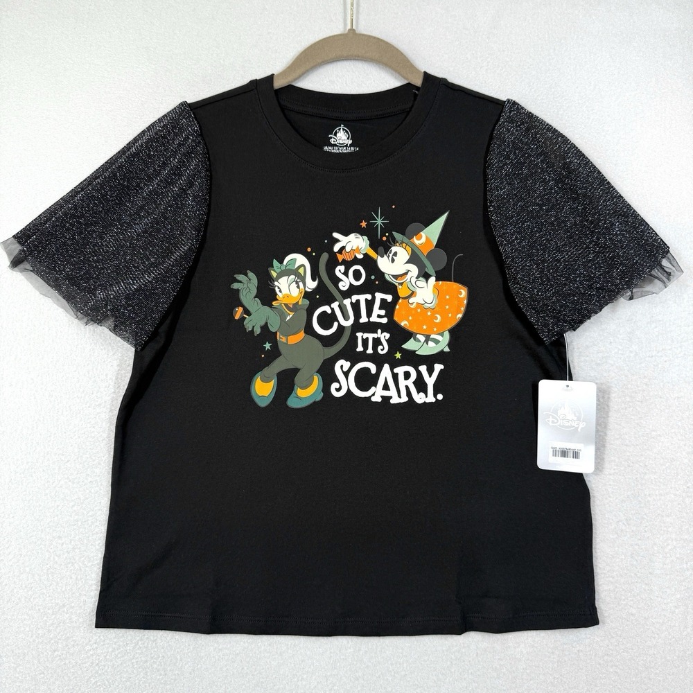 Disney Halloween Top Girls 13 14 Minnie Daisy So Cute Its Scary Tulle Sleeve NWT